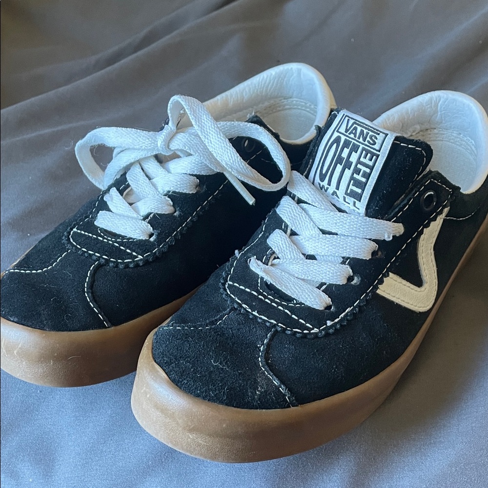Vans Black Suede Sneakers with White Accents and Gum Sole